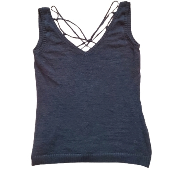 ROI Anthropologie Revolve Criss Cross Strappy Sleeveless V Neck Black Sweater - Picture 1 of 7